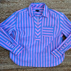 Talbots Garden Stripe Size Small Petite 3/4 Sleeve Pink & Blue Blouse